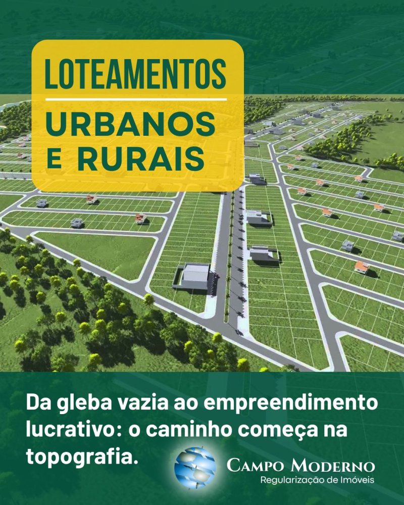 Loteamentos Urbanos e Rurais da gleba vazia ao empreendimento lucrativo  Transformar uma área vazia em um loteamento lucrativo é um dos investimentos mais estratégicos do mercado imobiliário. Mas o sucesso não vem da sorte: vem do planejamento técnico rigoroso desde o primeiro dia. O levantamento topográfico planialtimétrico, o estudo de viabilidade, o projeto de divisão de lotes otimizado e o acompanhamento da aprovação junto aos órgãos competentes são etapas que não podem ser negligenciadas.  Conteúdo  Loteamento Urbano, Loteamento Rural, Empreendimento Imobiliário, Projeto de Loteamento, Levantamento Planialtimétrico, Viabilidade de Loteamento, Divisão de Lotes, Investimento Imobiliário, Regularização de Loteamento, Aprovação de Projeto, Construção Civil, Terraplenagem, CAMPO MODERNO, Topografia para Loteamento, Valorização de Área, Projeto Aprovado,Campo Moderno, Topografia ,Agrimensura ,CampoModerno ,Precisão ,ImóveisRurais, levantamento topográfico, topografia planimétrica, topografia planialtimétrica, georreferenciamento INCRA, regularização de imóveis, licenciamento ambiental, loteamento urbano, loteamento rural, imagem de satélite, projeto de irrigação, projeto de drenagem, venda de fazenda, agrimensura, levantamento cadastral, SIGEF, CAR, ITR, CCIR, desmembramento de terreno, remembramento, usucapião extrajudicial, demarcação de divisa, retificação de área, consultoria fundiária, due diligence rural, monitoramento de APP, topografia com drone, fotogrametria, cálculo de volume, terraplenagem, locação de obra, regularização fundiária, escritura de imóvel rural, georreferenciamento urbano, cadastro ambiental rural, conflito de divisa, compra de fazenda, venda de área rural, projeto de saneamento, drenagem industrial, topografia para usina solar, regularização de condomínio rural, assessoria técnica rural, perícia agrícola, mapeamento georreferenciado, regularização de loteamento, segurança jurídica imóveis, valorização de imóveis rurais, terraplanagem, medição de terras, consultoria ambiental, gestão de propriedades rurais, engenharia agrícola, topografia de precisão, agrimensor, engenharia florestal, geoprocessamento, sensoriamento remoto, regularização de chácara, compra e venda de terras, investimento rural, patrimônio rural, documentação imóvel rural, memorial descritivo, georreferenciamento obrigatório, limites de propriedade, análise de viabilidade loteamento, regularização de área, posse de terra, propriedade rural regularizada, escritura pública de imóvel, laudo técnico de imóvel, perícia topográfica, mapeamento rural, controle de área rural, manejo de solo, preservação ambiental, APP mapeada, laudo de confrontação, regularização de gleba, certificação INCRA, cadastro de imóveis, medição de glebas, consultoria INCRA, regularização de situação fundiária, imóvel rural documentado, terras no Brasil, mercado de terras, compra segura de fazenda, venda de gleba, topografia rural, engenharia rural, projetos de infraestrutura rural, drenagem agrícola, irrigação de precisão, análise de solo, manejo hídrico, economia rural, produtividade agrícola, segurança fundiária, gestão de áreas rurais, mapeamento de propriedades, avaliação de terras, consultoria de terras, regularização de pastagem, projeto de conservação de solo, loteamento de chácaras, georreferenciamento de lotes, medição de área de preservação, análise de imagem de satélite, regularização de área urbana, projeto de loteamento aprovado, escritura de gleba, contrato de compra e venda de terra, regularização de situação de terra, laudo de área, memorial de confrontação, certificação de área, topografia de loteamento, mapeamento de divisa, projeto de acesso rural, estrada rural, escoamento de águas pluviais Campo Moderno  Ribeirão Preto